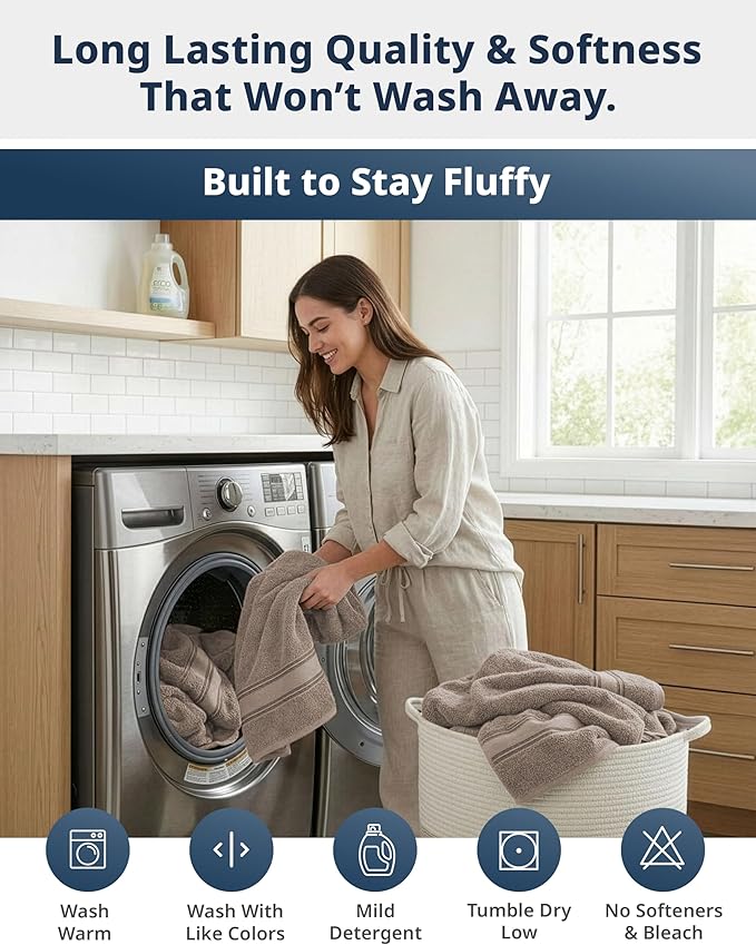 LANE LINEN 100% Cotton Bath Towels Set of 4 - Image 9