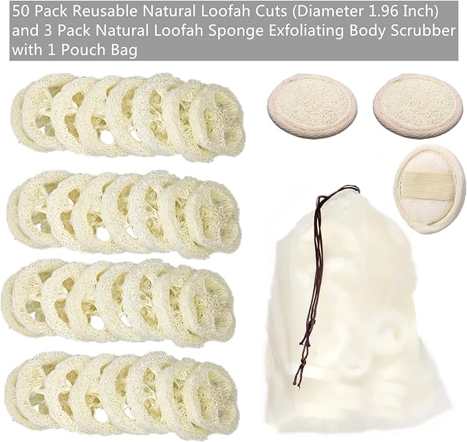 50Pcs Natural Loofah Slice of 1.96inch, Reusable Natural Loofah Cuts - Image 3