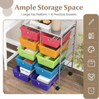 GOFLAME 10-Drawer Rolling Storage Cart, Art Craft Storage Organizer on Wheels, Multipurpose Movable Utility Cart for School, Office and Home, Rainbow