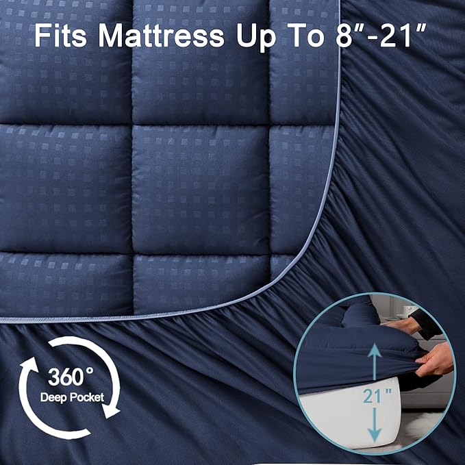 HYLEORY Twin XL Mattress Pad Quilted Fitted Mattress Protector Cooling Pillow - Image 5
