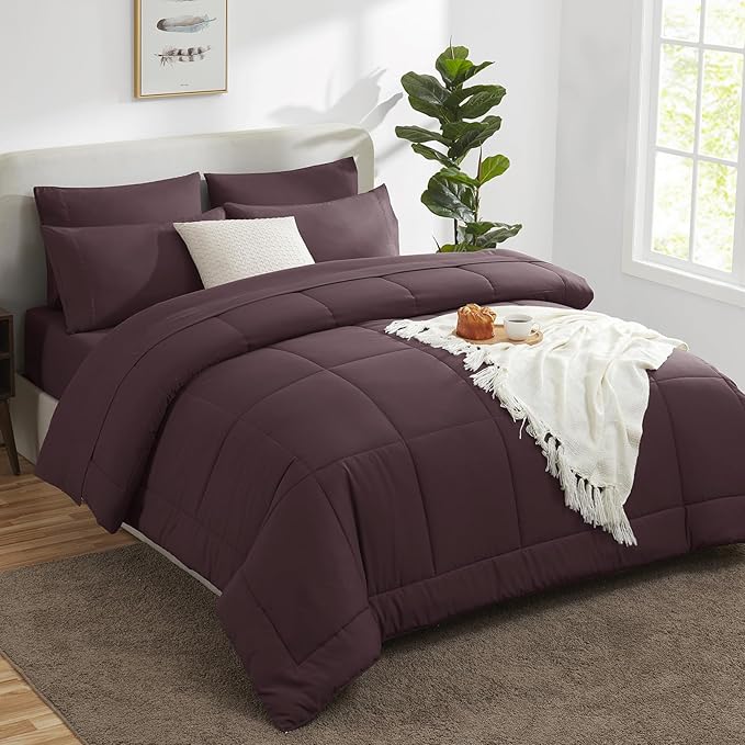 CozyLux Full Size Comforter Set Cocoa Powder, 7 Pieces Bed in a Bag, All Season - Image 8