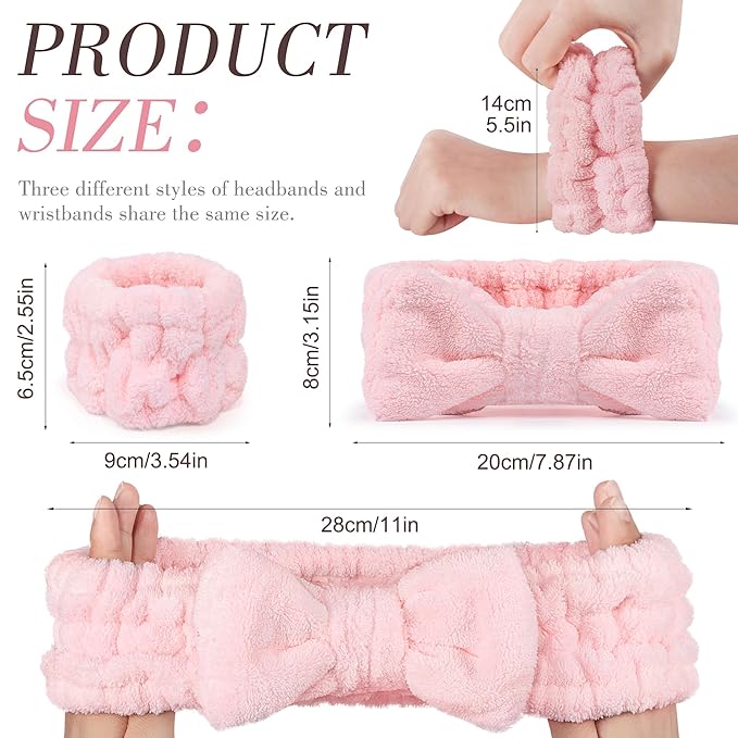 DiyJibb 9 Pcs Spa Headband for Washing Face, Skincare Headband and Wristband Set - Image 9