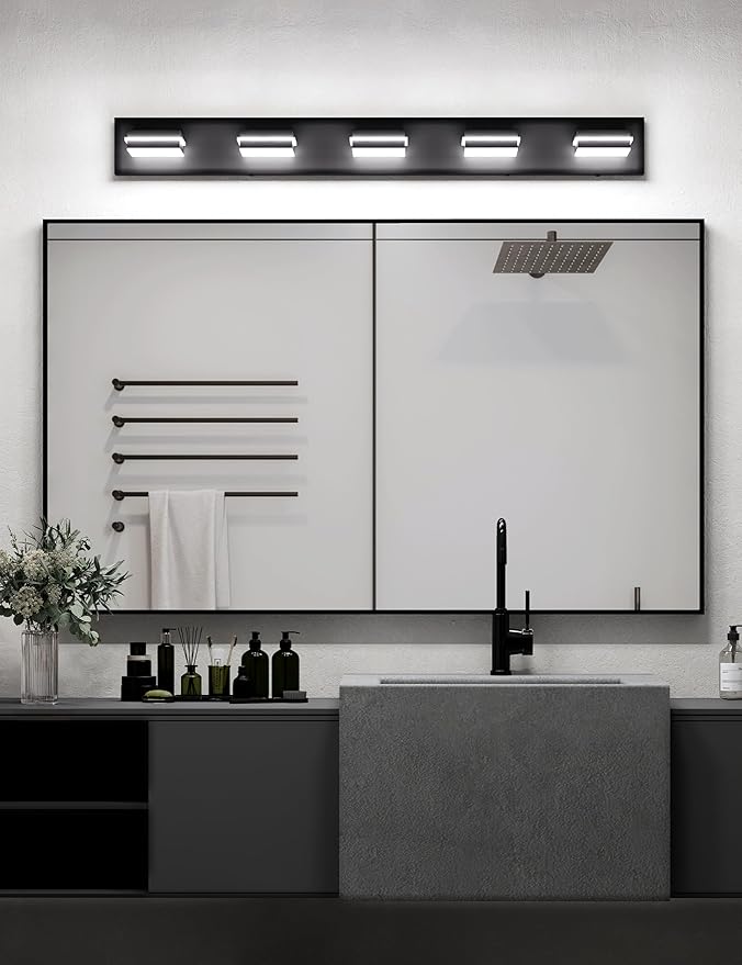 VOLISUN Modern 5-Light, 40-Inch Black Bathroom Vanity Light Fixtures, 360 - Image 3