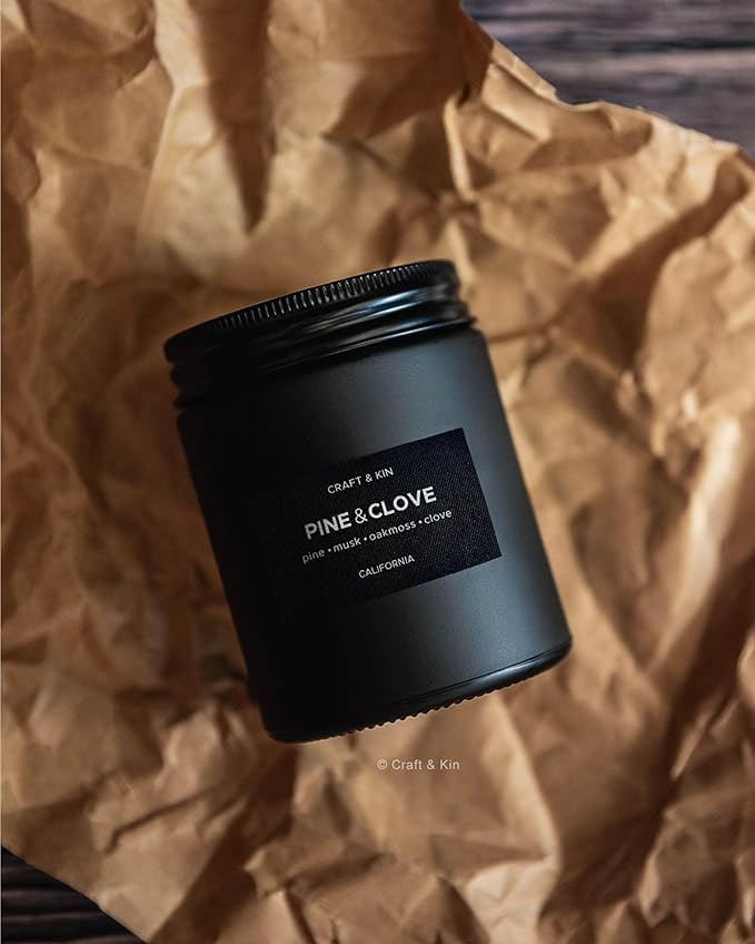 Craft & Kin Premium Pine & Clove Candle | Black Scented Candles - Image 5