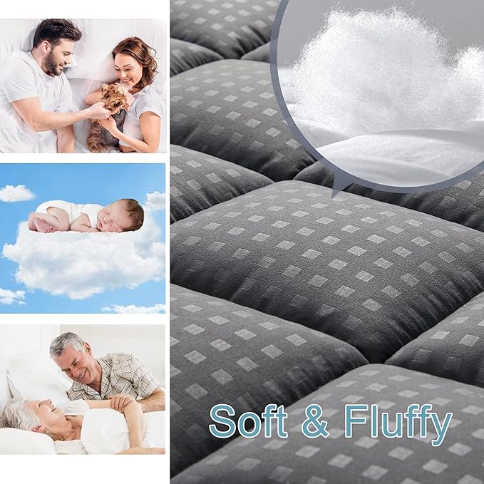 HYLEORY Full XL Mattress Pad Quilted Fitted Mattress Protector Cooling Pillow - Image 3