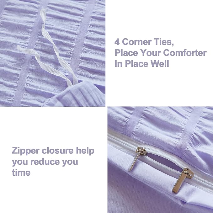 AveLom Lavender Purple Seersucker Duvet Cover Set King, 3 Pieces, Ultra Soft - Image 4