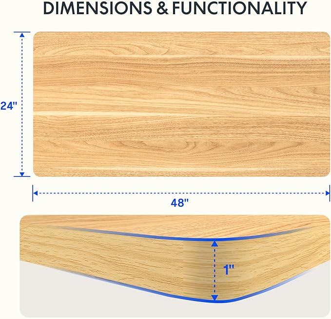 FLEXISPOT EN2 Whole-Piece Standing Desk with Clamp Power Strip, 48 x 24'' Electric Stand Up Height Adjustable Desk with Cable Management (Black Frame + 48" Maple Desktop, 2 Packages)