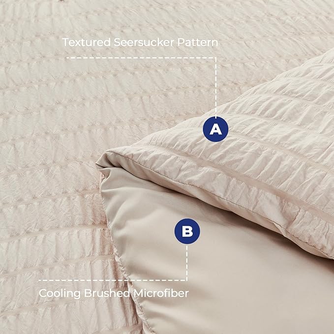 HYMOKEGE Beige Full Size Comforter Sets Seersucker 7 Pieces, All Season Luxury - Image 5