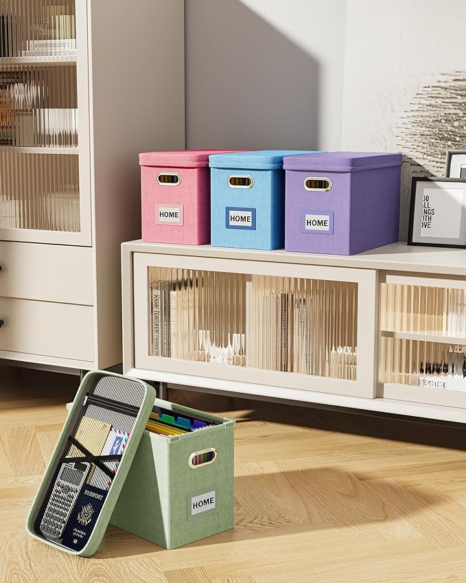 Oterri Portable Document Organizer with Lid, Hanging Storage Box with Mesh Pocket for Letter Files, Smooth Sliding Rail - Sky-blue (1 PCS)