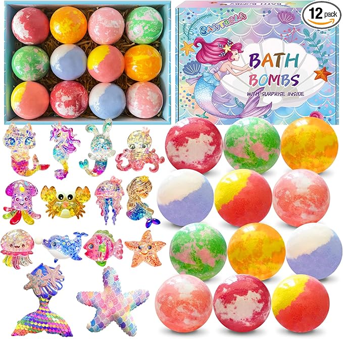Bath Bombs for Kids with Surprise Inside, Shea & Coco Butter Dry Skin Moisturize by Santrela
