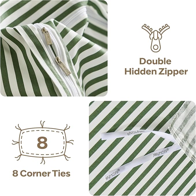 JELLYMONI 100% Natural Cotton Striped Duvet Cover Sets, - Image 4
