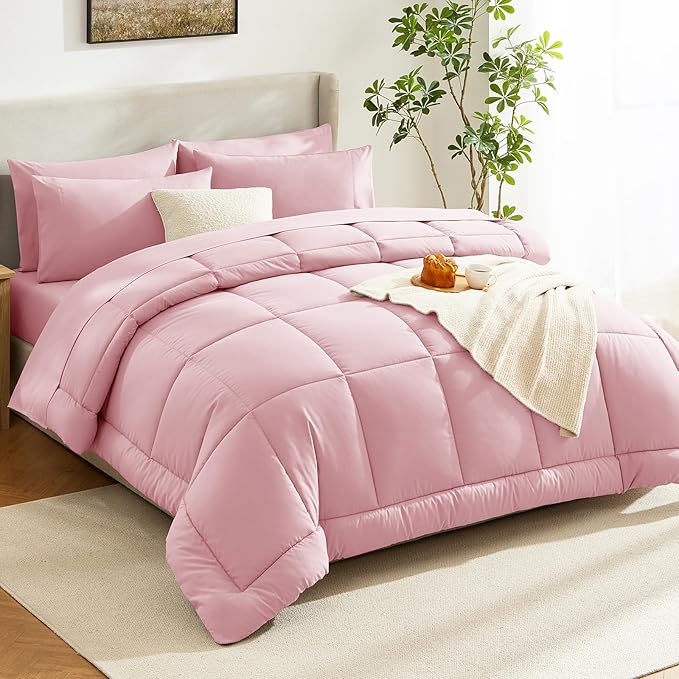 CozyLux Queen Comforter Set Pink, 7 Pieces Bed in a Bag, All Season Bedding Sets - Image 8