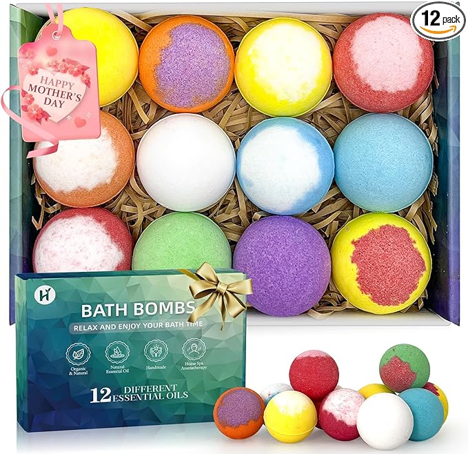 Bath Bombs Birthday Gifts for Women & Men Set, 12 Pack Handmade Natural Organic by HaishanShower