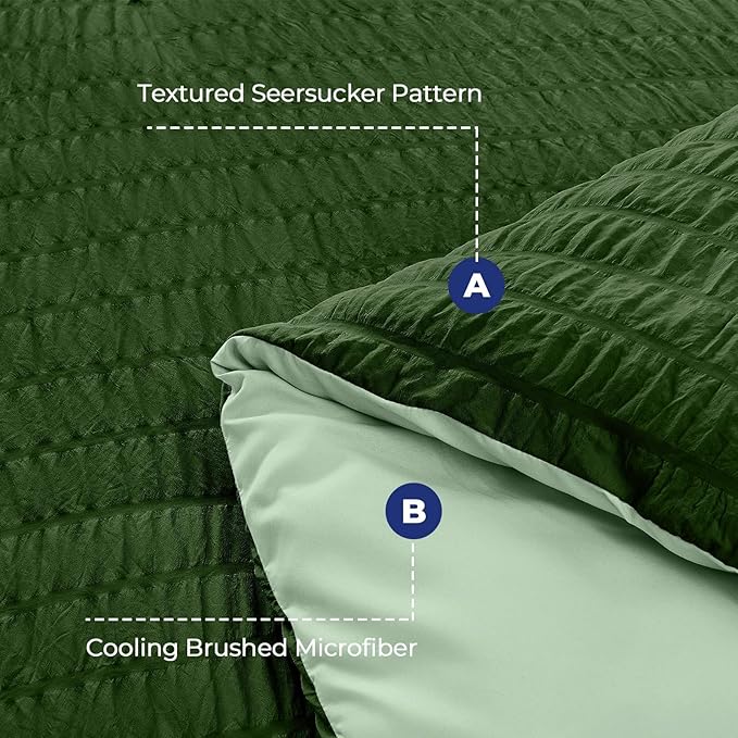 HYMOKEGE Dark Green/Sage Green King Size Comforter Set Seersucker 7 Pieces - Image 4