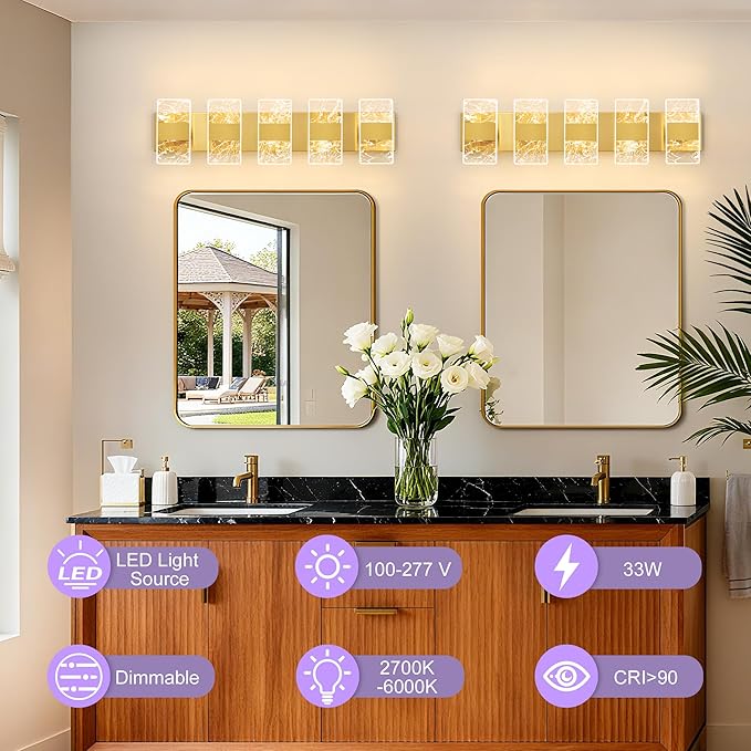 Modern LED Bathroom Light Fixtures Dimmable 5-Light Gold Vanity Light, 5CCT - Image 2