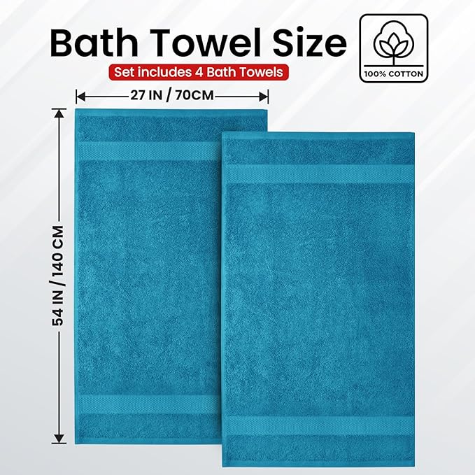 Infinitee Xclusives Luxury 100% Ring-Spun Cotton Bath Towels Set of 4 – Soft - Image 3