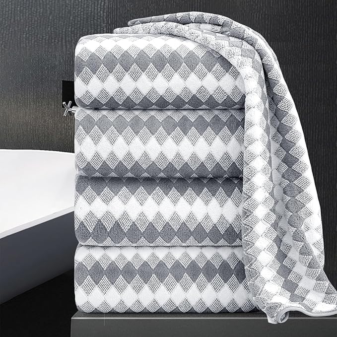 Bath Towel Set Gray 4Pack-35x70 Towel, 600GSM Ultra Soft Microfibers Bathroom by MAGGEA