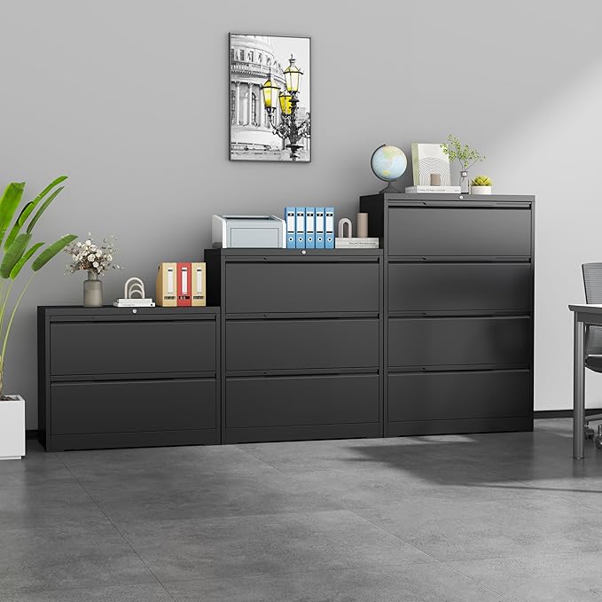 LONGLINK 4 Drawer Lateral File Cabinets with Lock,Metal Filing Cabinet for Home Office,Wide Office Storage Cabinet with Hanging Bars for A4 Legal/Letter Size(Easy Assembly)