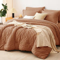 CozyLux King Size Comforter Set Pumpkin Seersucker 7 Pieces Bed in a Bag King by CozyLux