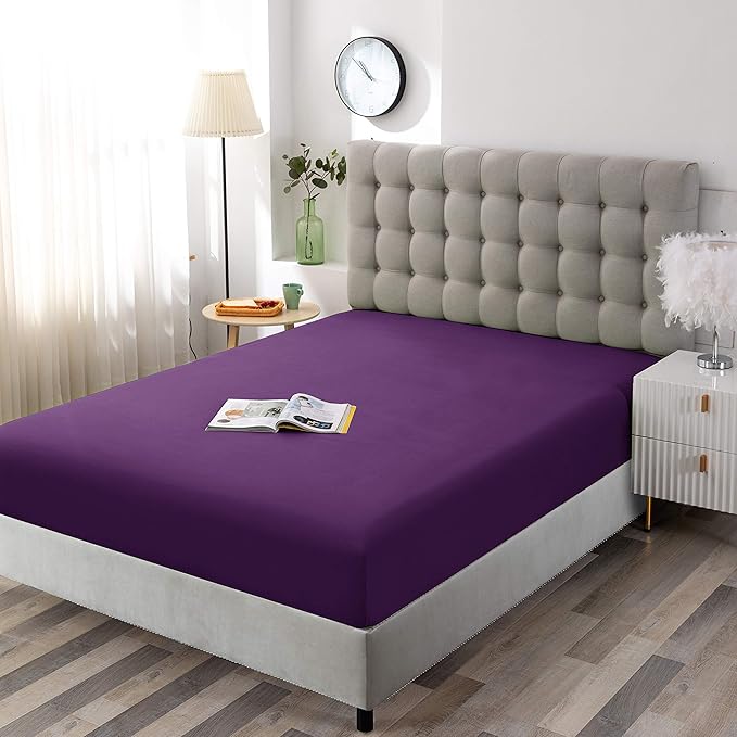 Sfoothome Fitted Bottom Sheet for Mattress, Single Twin Size Purple Microfiber - Image 2