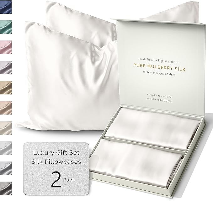 SUNDAYSILKS™ | Silk Pillow Cases 2 PACK | 22 Momme Mulberry Silk Pillowcase Set by ColoradoHomeCo