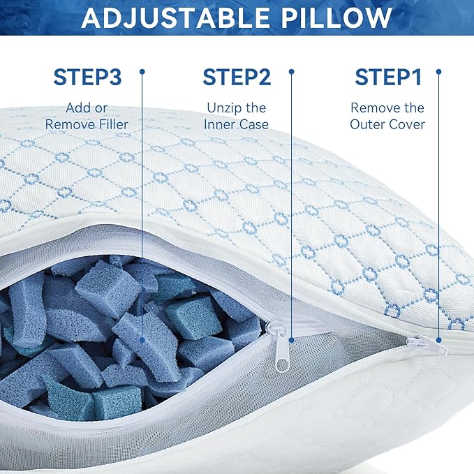 Cooling Bed Pillow for Sleeping, Shredded Memory Foam Pillows for Bed King Size - Image 5