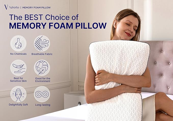 Vaverto Memory Foam Pillow 2-Pack – Cooling Gel-Infused Orthopedic Pillows - Image 6