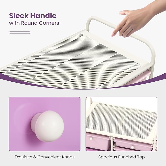 HAPPYGRILL 15-Drawer Rolling Cart, Storage Carts with Removable Drawers & Steel Frame, Utility Cart on Lockable Wheels for Home, School, Office (Purple Gradient)