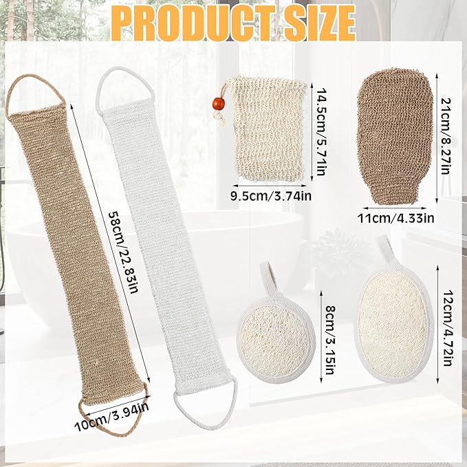 Geelin 8 Pack Natural Loofah Exfoliating Body Scrubber Set Shower Bath Glove - Image 2