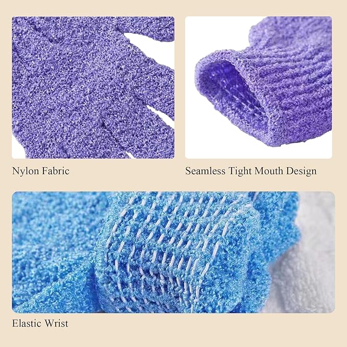 MOLOPPO 2 PCS Bath Glove Use Loofah Sponge Exfoliating Body Scrubber Deep - Image 2