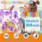 9" x 12" Sketch Book, 4-Pack 50 Sheets Spiral Bound Art Sketchbook, Acid Free Artist Drawing Paper Pad for Kids Adults, Party Art Supplies, Ideal Gifts for 8 9 10 11 12 13 14 Year Old Girl