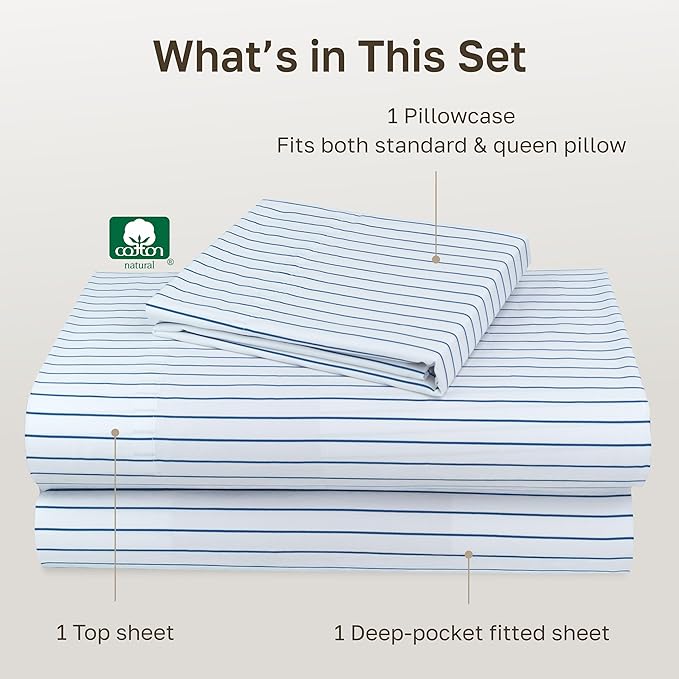 California Design Den Printed Striped Sheets Twin Size Bed Set - Image 4