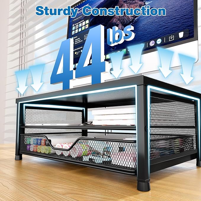 OPNICE Computer Monitor Stand Riser, Desk Organizer with Drawer, Laptop Stand, Office Desk Accessories & Workspace Desktop Organizers Storage for Office Supplies(Pink)