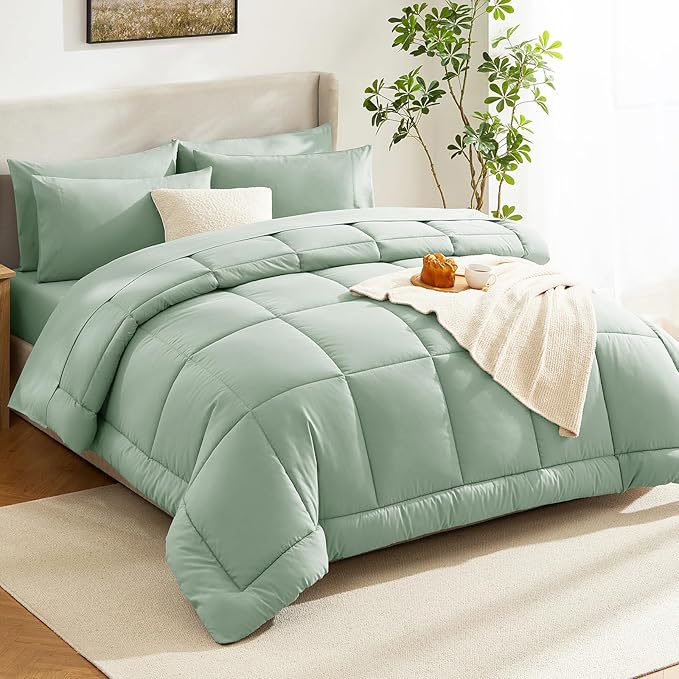 CozyLux Full Size Comforter Sets Sage Green, 7 Pieces Bed in a Bag, All Season - Image 8