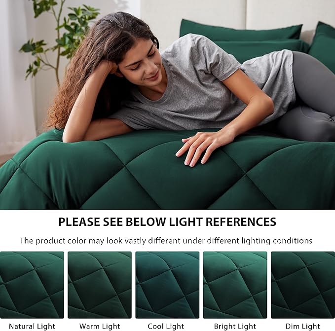 Love's cabin Twin XL Comforter Set Dark Green, 5 Pieces Twin XL Bed in a Bag - Image 5