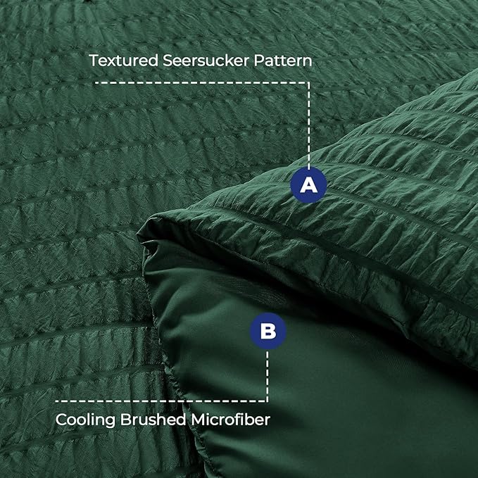 HYMOKEGE Emerald Green Queen Comforter Set Seersucker 7 Pieces, All Season - Image 4