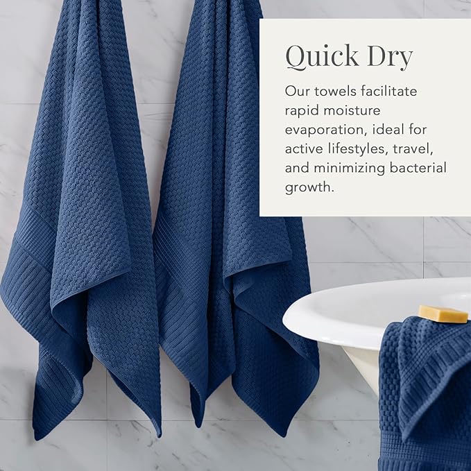 NY Loft 100% Cotton 4 Pack Bath Towel Set| Navy Bath Towels | Super Soft & - Image 3