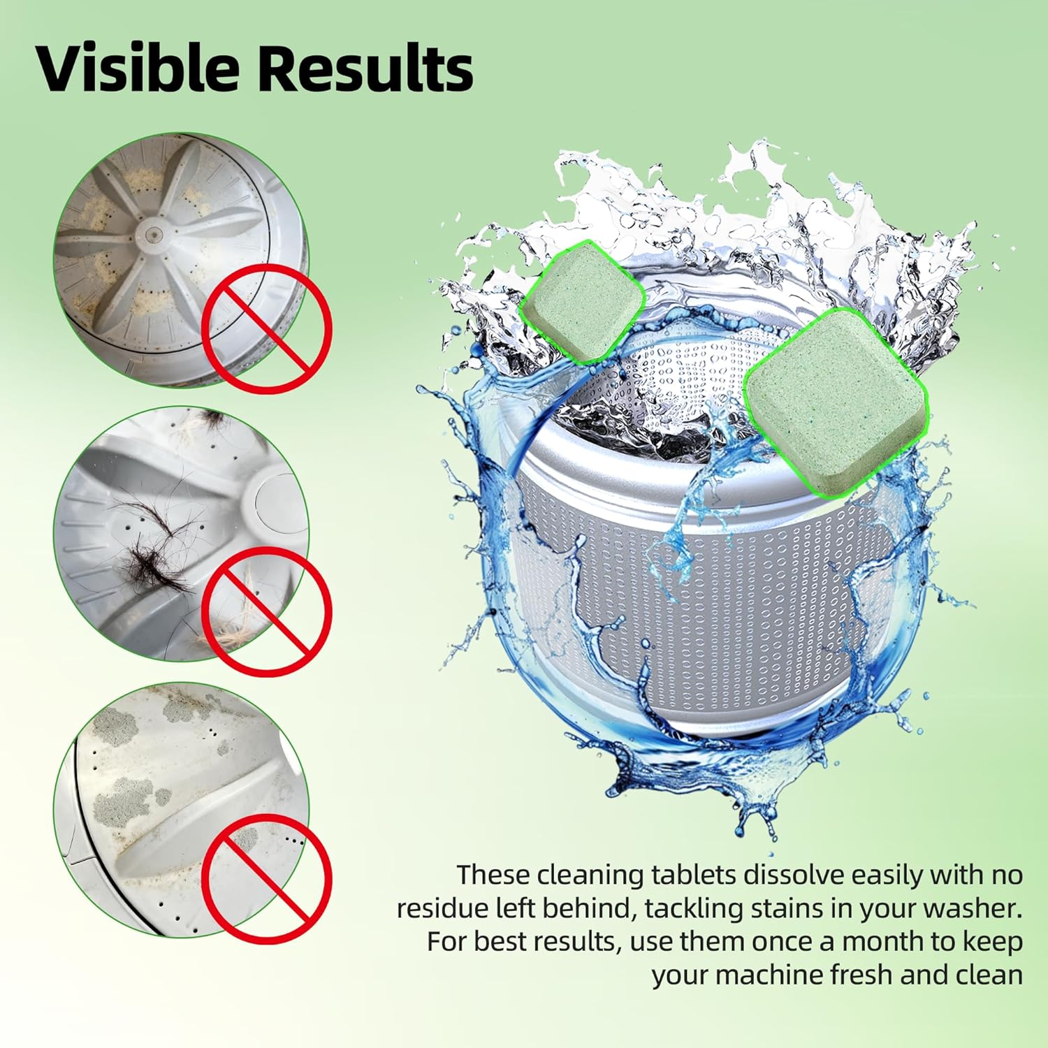 (30-Pack) Laundry Machine Cleaner, Washer Cleaner, for Front-Loaders, Top-Loaders, HE Machines, Easily Removes Residue, Septic Safe, Over a 12-Month Supply