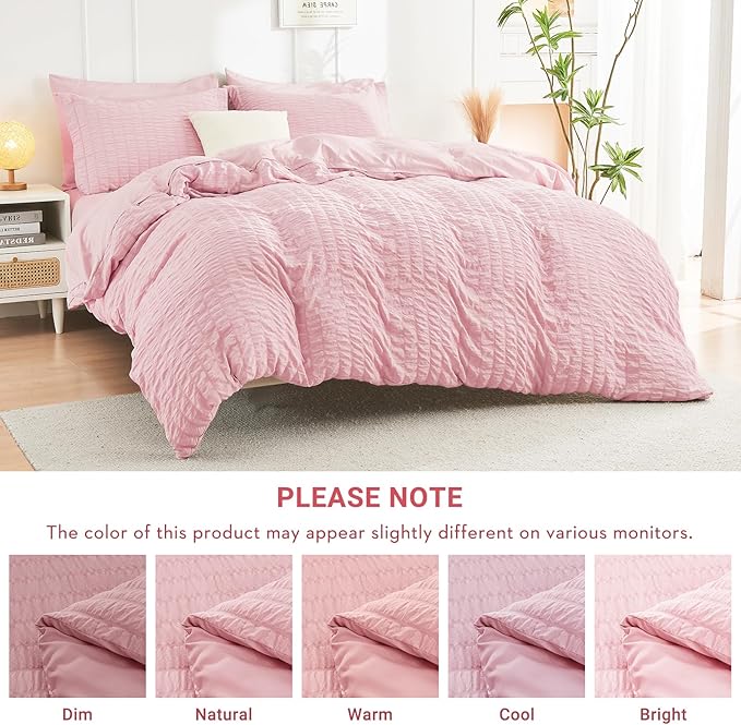 HYMOKEGE Pink Twin Comforter Set Seersucker 5 Pieces, All Season Luxury Bed in - Image 6