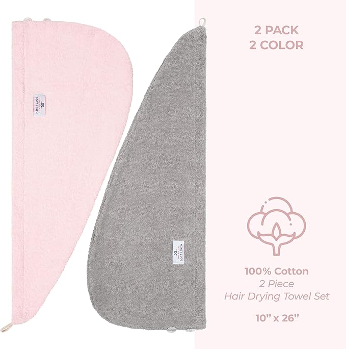 American Soft Linen 100% Cotton Head Towel Cap, Women's Anti Frizz Hair Wrap - Image 5
