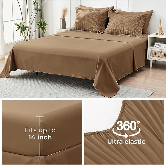 HYMOKEGE Brown Full Size Comforter Sets Seersucker 7 Pieces, All Season Luxury - Image 7