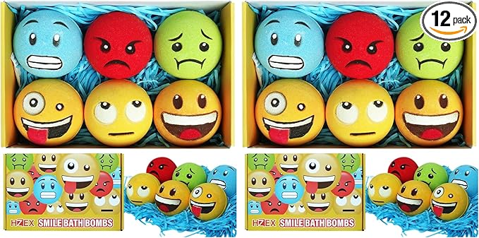 HZEX Large Emotion Face Bath Bombs Set of 6 – Fun Emoji-Inspired Spa Fizzies – by HZEX