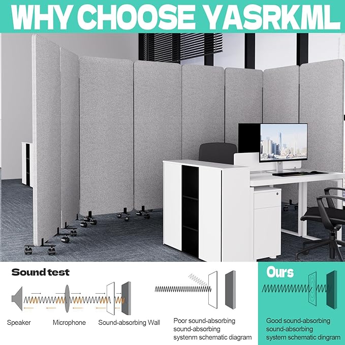 Soundproof Room Divider W/Wheels, 66in Office Dividers for Sound Proofing & Reducing, Sound Proof Dividers for Office Partitions Portable Acoustic Wall Divider (Cool Grey, 3 Panel+3 Panel)