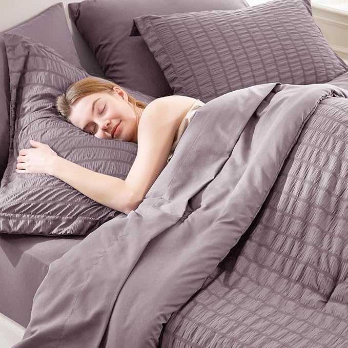 CozyLux Oversized Queen Comforter Set Dusty Purple Seersucker 7 Pieces 98x98 - Image 7