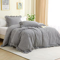 Silnuo Black/White Checkered Ruffle 3-Piece Duvet Cover Set Full Size, Washed by Silnuo