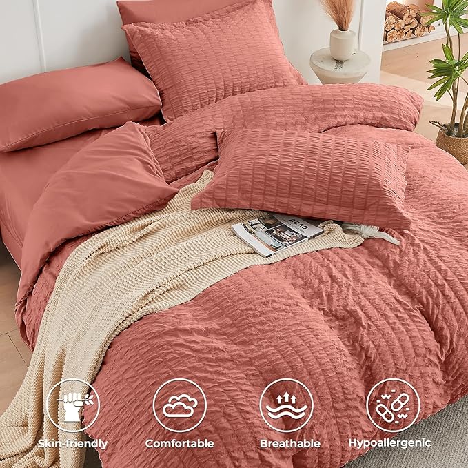 HYMOKEGE Coral Twin XL Comforter Set Seersucker 5 Pieces, All Season Luxury Bed - Image 3