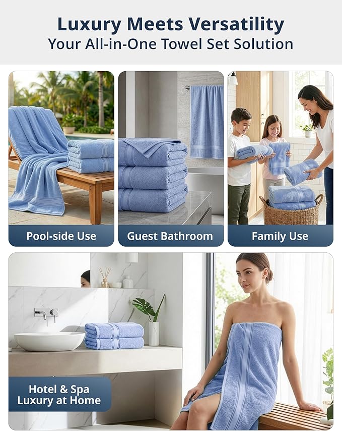 LANE LINEN 100% Cotton 4 Pack Bath Towels - Image 8