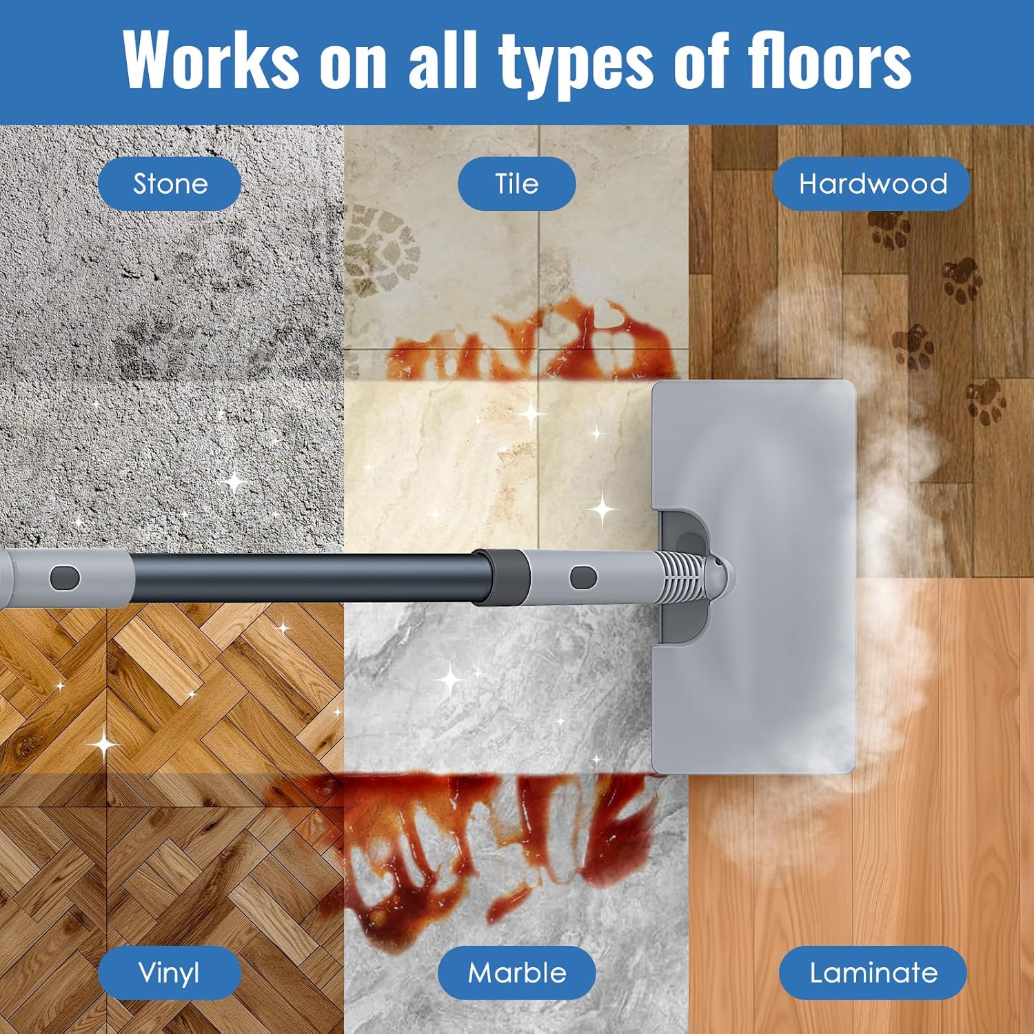 FEPPO Steam Mop & Handheld Steam Cleaner for Home and Floor Cleaning, 15s Heat-Up, 230°F Powerful Steamer with 10-in-1 Multi-Purpose Attachments for Floors, Hardwood,Tiles,Grout,Windows,Kitchen,Bath