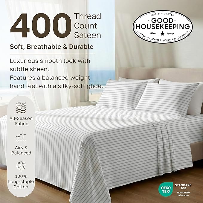 California Design Den Soft 100% Cotton Queen Size Bed Sheets Set, 400 TC Good - Image 3