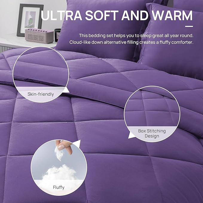 Love's cabin Twin XL Comforter Set Purple, 5 Pieces Twin XL Bed in a Bag - Image 5